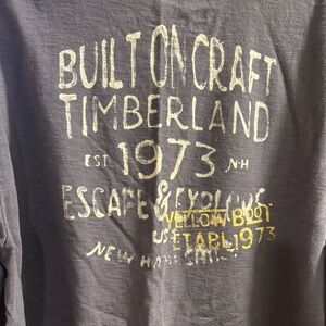NWOT Timberland Charcoal Tee with Yellow and White Print